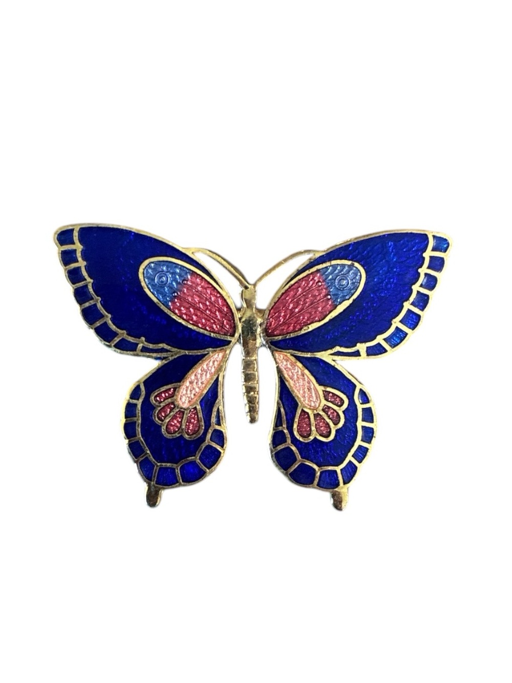 Blue and Pink Cloisonné Butterfly Brooch